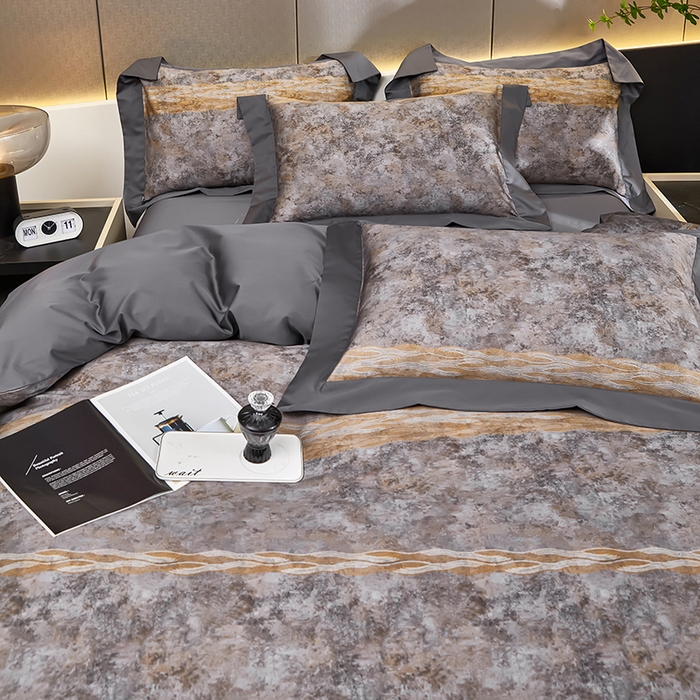 91家纺网 家纺一手货源 找家纺 优姿家纺 2024新款160支长绒棉高端大版四件套 水墨兰亭-灰