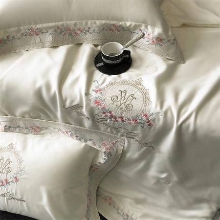 馨蕊家居 2024新款奥地利兰精天丝刺绣夏被四件套-梦露 梦露-元气白桃