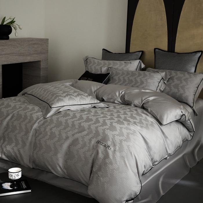 91家纺网 家纺一手货源 找家纺 安莱生活 2024新款60S天丝棉提花四件套三系列（银丝款）--天丝棉铂金商务款 锦瑟-雅灰