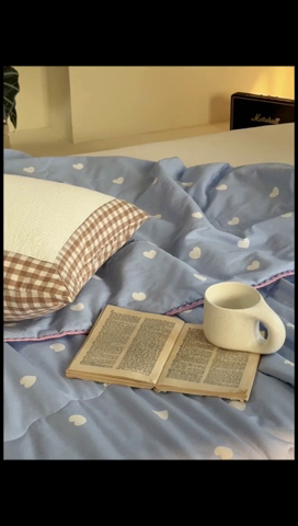 91家纺网 家纺一手货源 找家纺 洋铭区（原狠狠爱） 2024新款贝壳边全棉印花夏被 蓝色小心心