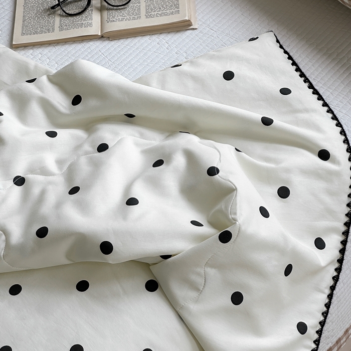 91家纺网 家纺一手货源 找家纺 洋铭区（原狠狠爱） 2024新款贝壳边全棉印花夏被 黑小圆