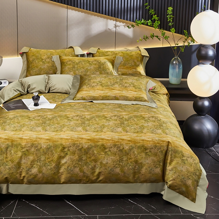 91家纺网 家纺一手货源 找家纺 优姿家纺 2024新款160支长绒棉高端大版四件套 水墨兰亭-绿