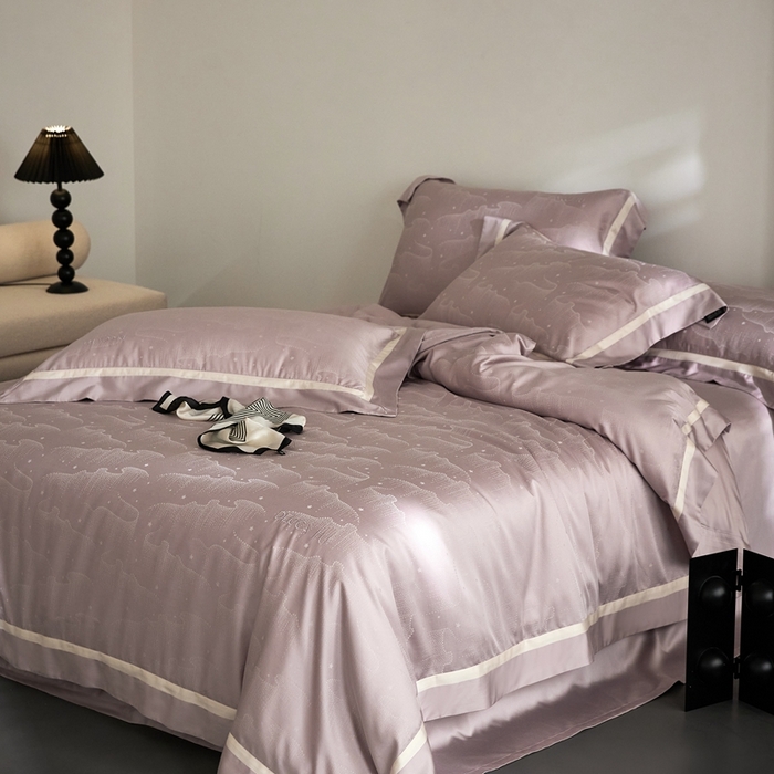 91家纺网 家纺一手货源 找家纺 安莱生活 2024新款60S天丝棉提花四件套三系列（银丝款）--天丝棉铂金星晴系列 星雨-薄汗紫