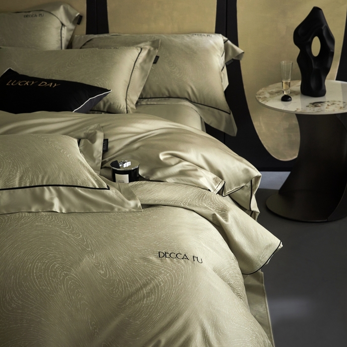 91家纺网 家纺一手货源 找家纺 安莱生活 2024新款60S天丝棉提花四件套三系列（银丝款）--天丝棉铂金商务款 牧云-香辰绿