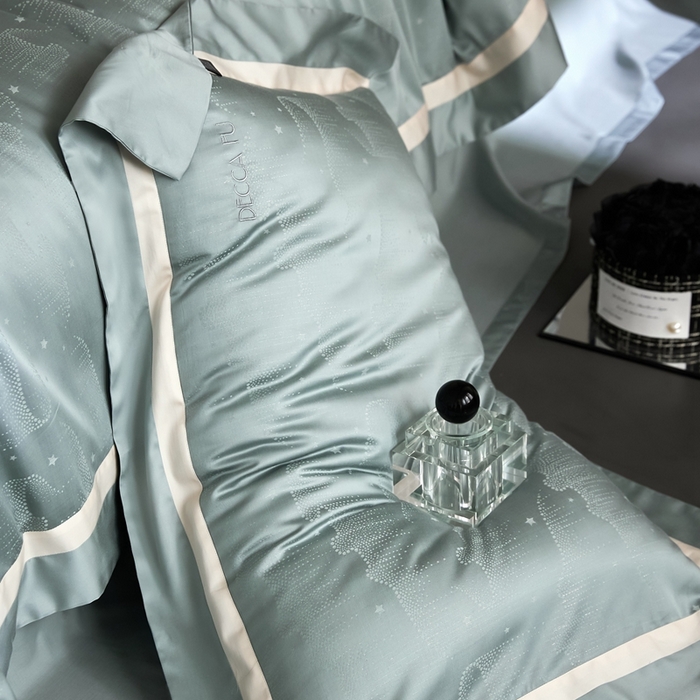 91家纺网 家纺一手货源 找家纺 安莱生活 2024新款60S天丝棉提花四件套三系列（银丝款）--天丝棉铂金星晴系列 星雨-苔青