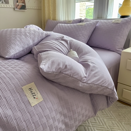 91家纺网 家纺一手货源 找家纺 沐辰 2024新款亲肤水洗棉云朵泡泡系列四件套 云朵泡泡-香芋紫