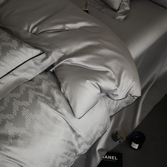 91家纺网 家纺一手货源 找家纺 安莱生活 2024新款60S天丝棉提花四件套三系列（银丝款）--天丝棉铂金商务款 锦瑟-雅灰