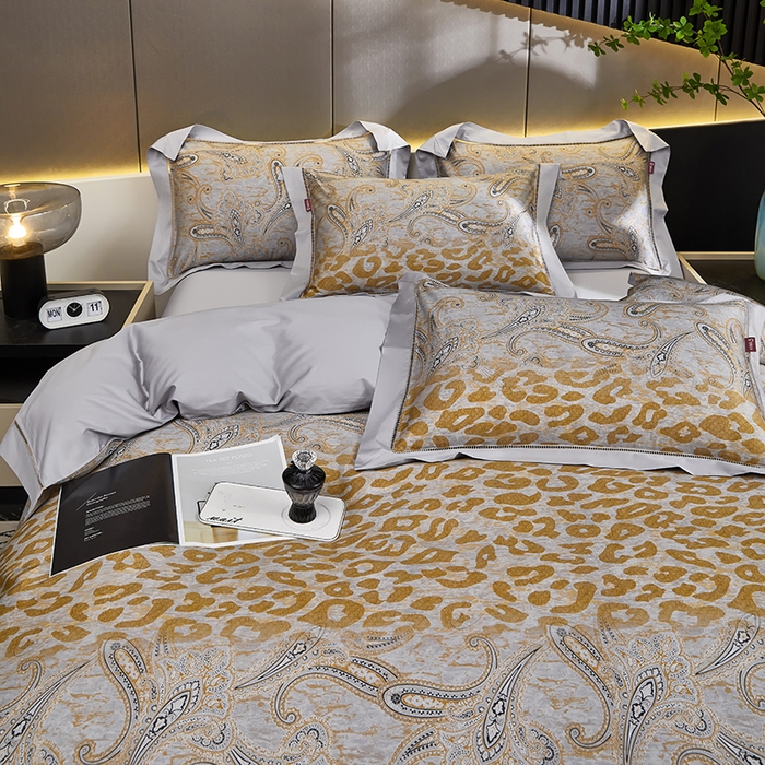 91家纺网 家纺一手货源 找家纺 优姿家纺 2024新款160支长绒棉高端大版四件套 玉如意-黄