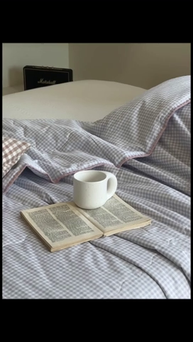 91家纺网 家纺一手货源 找家纺 洋铭区（原狠狠爱） 2024新款贝壳边全棉印花夏被 蓝小格