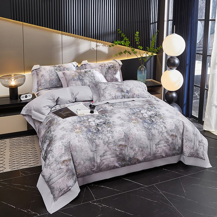 91家纺网 家纺一手货源 找家纺 优姿家纺 2024新款160支长绒棉高端大版四件套 玉如意-深灰