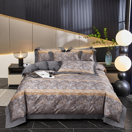 91家纺网 家纺一手货源 找家纺 优姿家纺 2024新款160支长绒棉高端大版四件套 水墨兰亭-灰