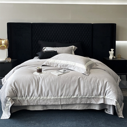 馨蕊家居  2024新款奥地利兰精天丝刺绣拼角四件套-流金岁月 流金岁月-高级灰