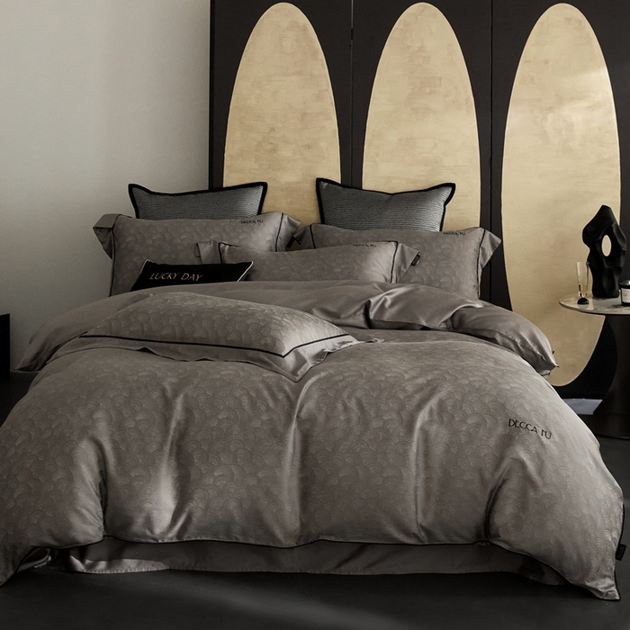 91家纺网 家纺一手货源 找家纺 安莱生活 2024新款60S天丝棉提花四件套三系列（银丝款）--天丝棉铂金商务款 和也-巧克力