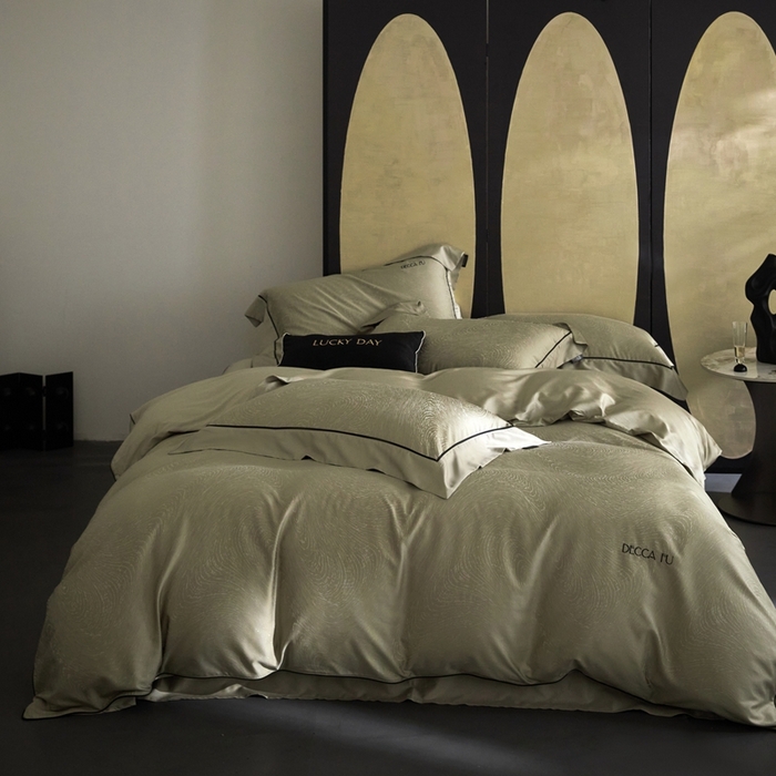 91家纺网 家纺一手货源 找家纺 安莱生活 2024新款60S天丝棉提花四件套三系列（银丝款）--天丝棉铂金商务款 牧云-香辰绿