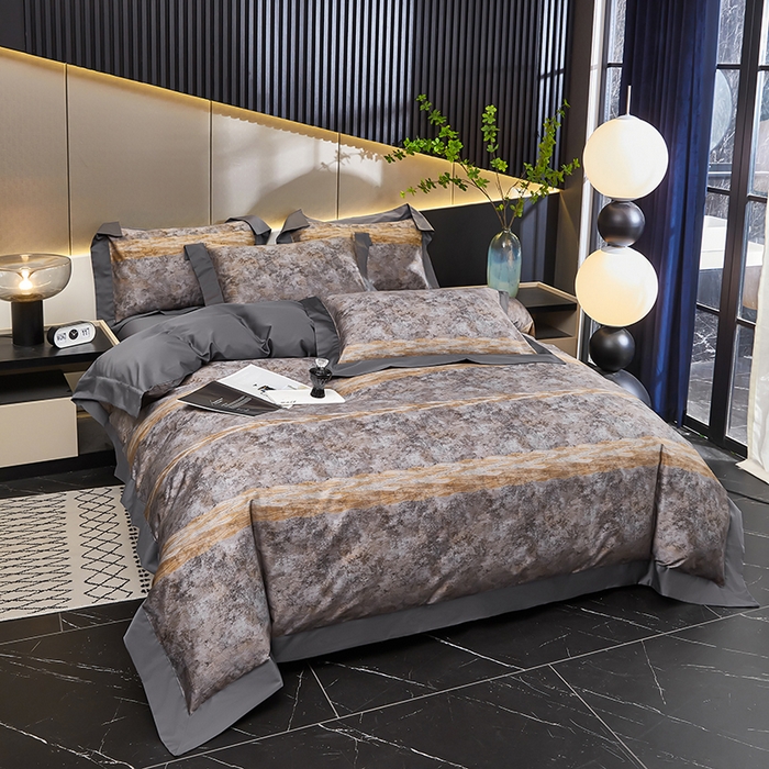 91家纺网 家纺一手货源 找家纺 优姿家纺 2024新款160支长绒棉高端大版四件套 水墨兰亭-灰