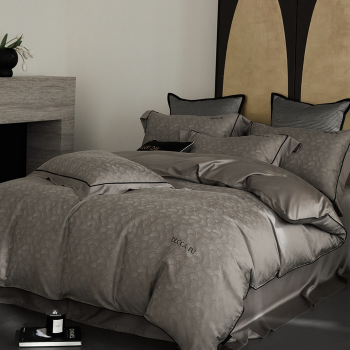 91家纺网 家纺一手货源 找家纺 安莱生活 2024新款60S天丝棉提花四件套三系列（银丝款）--天丝棉铂金商务款 和也-巧克力