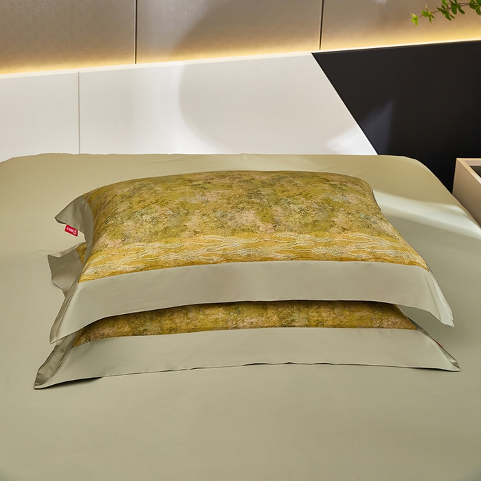 91家纺网 家纺一手货源 找家纺 优姿家纺 2024新款160支长绒棉高端大版四件套 水墨兰亭-绿