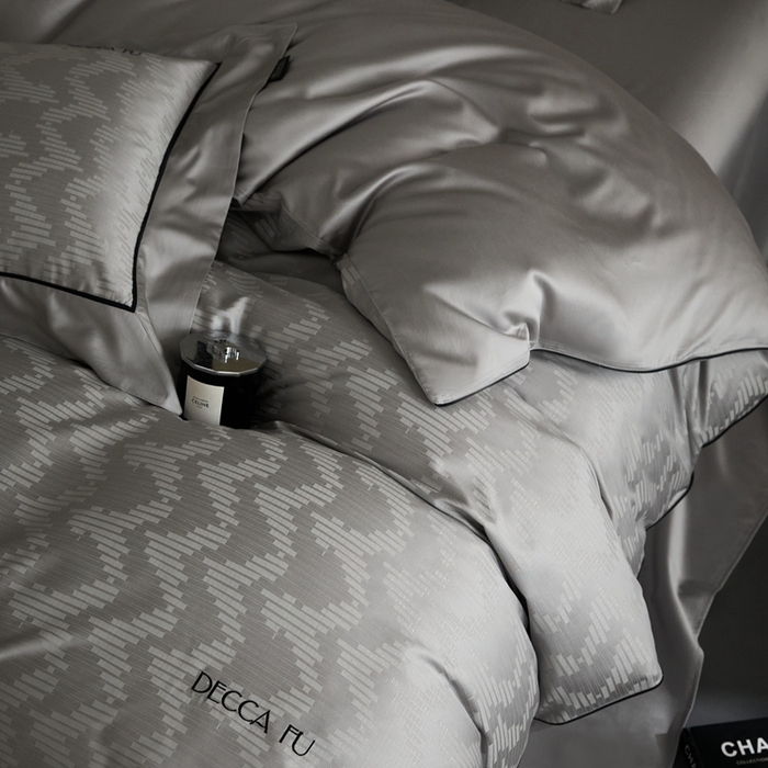 91家纺网 家纺一手货源 找家纺 安莱生活 2024新款60S天丝棉提花四件套三系列（银丝款）--天丝棉铂金商务款 锦瑟-雅灰