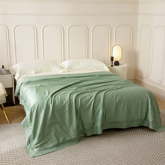 91家纺网 家纺一手货源 找家纺 被靠被 2024新款莫代尔蚕蛹蛋白夏被空调被-悠闲时光 悠闲时光-竹绿