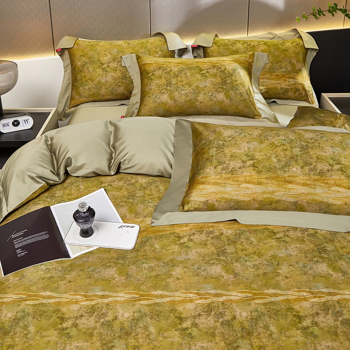 91家纺网 家纺一手货源 找家纺 优姿家纺 2024新款160支长绒棉高端大版四件套 水墨兰亭-绿