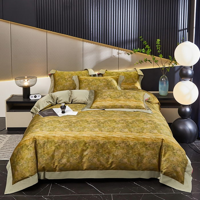 91家纺网 家纺一手货源 找家纺 优姿家纺 2024新款160支长绒棉高端大版四件套 水墨兰亭-绿