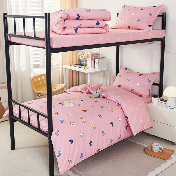 91家纺网 家纺一手货源 找家纺 锦润家纺 2024新款13372床笠床垫套全棉印花三件套怦然心动-粉