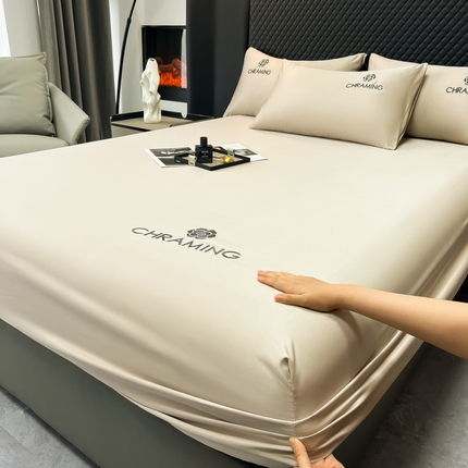 91家纺网 家纺一手货源 找家纺 笠裙家纺 2024新款水洗真丝刺绣床笠系列  浅灰银