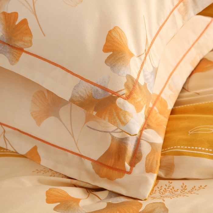 91家纺网 家纺一手货源 找家纺 金纱玉纺家纺 2024新款加厚AB版四件套金叶飘香黄AB