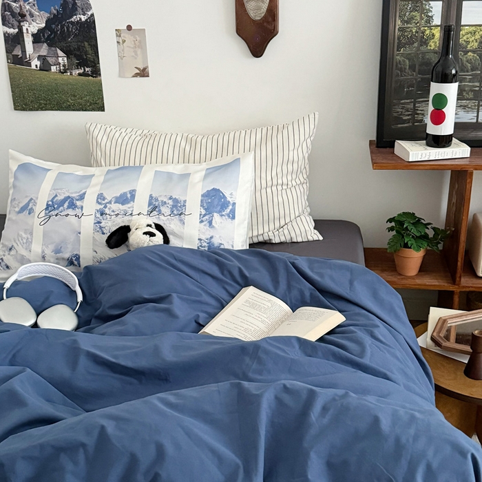 91家纺网 家纺一手货源 找家纺 艾沁 2024新款博主风全棉加密水洗棉四件套 蓝山