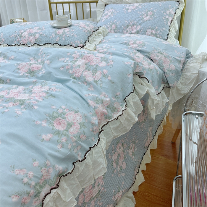 91家纺网 家纺一手货源 找家纺 暖居 2024新款韩系泡泡点棉花砂洗被套砂洗棉花床盖四件套 春歌