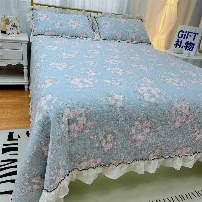 91家纺网 家纺一手货源 找家纺 暖居 2024新款韩系泡泡点棉花砂洗被套砂洗棉花床盖四件套 春歌