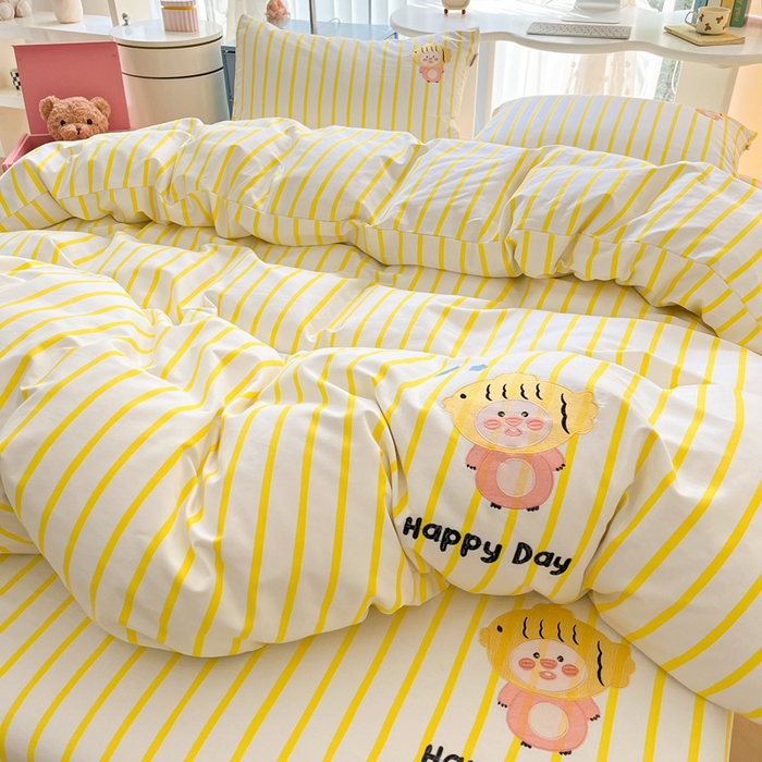 91家纺网 家纺一手货源 找家纺 雅居纺 2024新款全棉绣花老粗布单被套四件套 小海狸黄