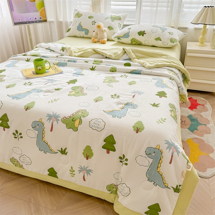 91家纺网 家纺一手货源 找家纺 美梦里 2024新款A类水洗棉棉花夏被 小恐龙