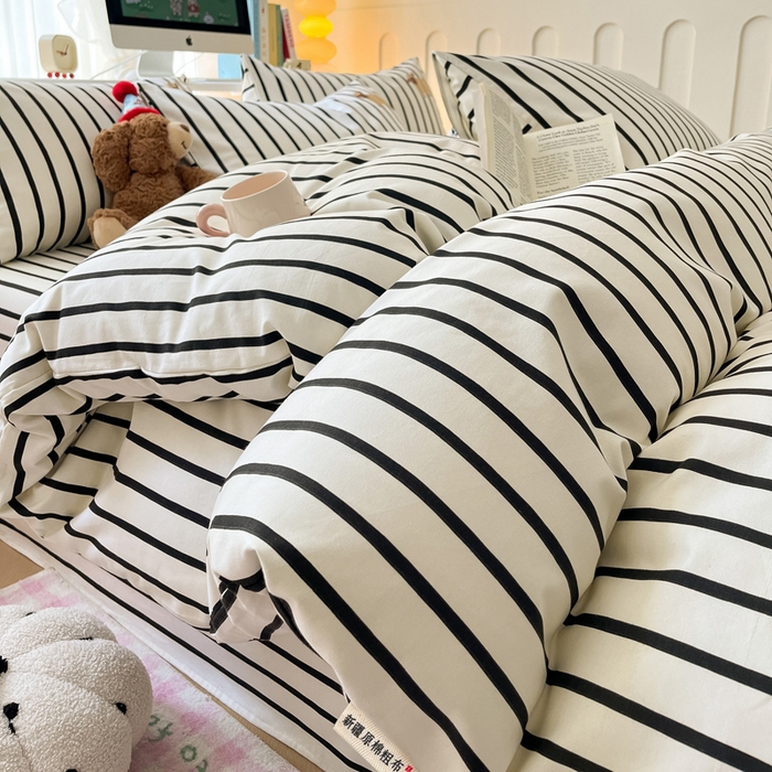 91家纺网 家纺一手货源 找家纺 雅居纺 2024新款全棉绣花老粗布单被套四件套 小绵羊