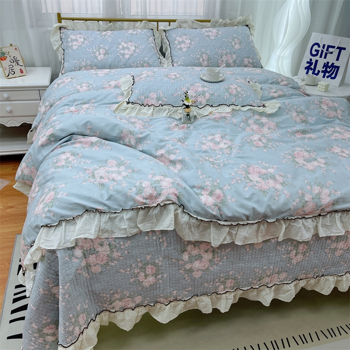 91家纺网 家纺一手货源 找家纺 暖居 2024新款韩系泡泡点棉花砂洗被套砂洗棉花床盖四件套 春歌