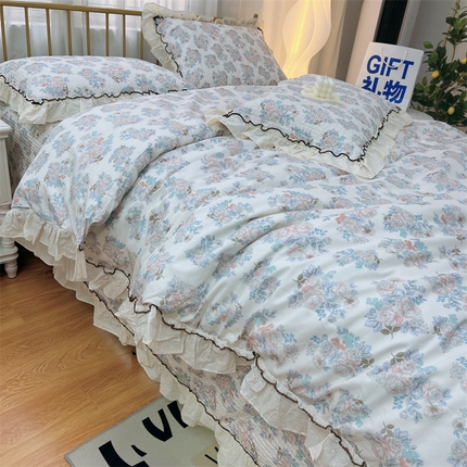 91家纺网 家纺一手货源 找家纺 暖居 2024新款韩系泡泡点棉花砂洗被套砂洗棉花床盖四件套 酣春