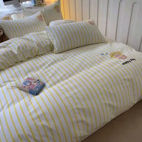 91家纺网 家纺一手货源 找家纺 雅居纺 2024新款全棉绣花老粗布单被套四件套 小海狸黄