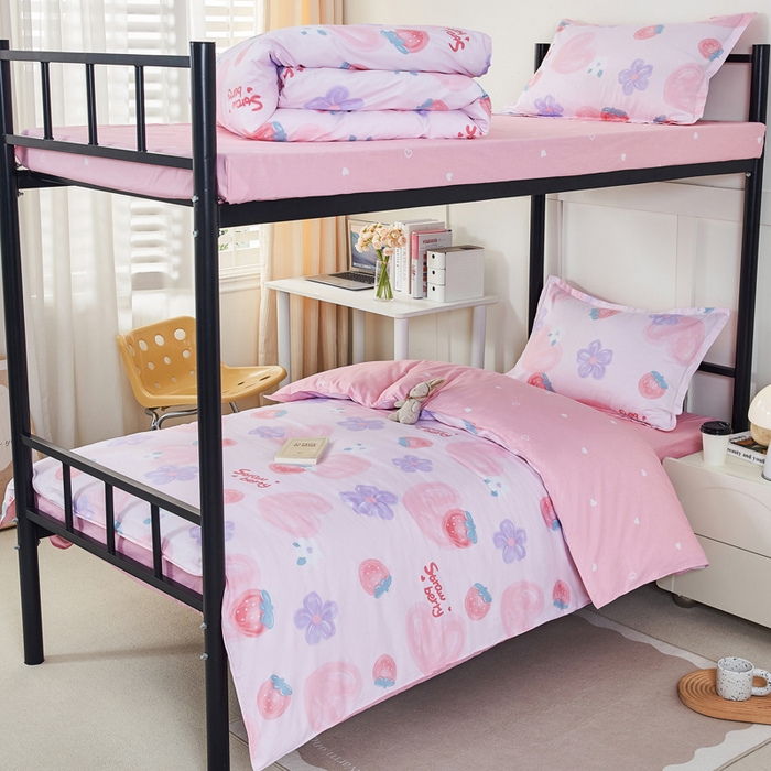 91家纺网 家纺一手货源 找家纺 锦润家纺 2024新款13372床笠床垫套全棉印花三件套玲珑花镜-粉