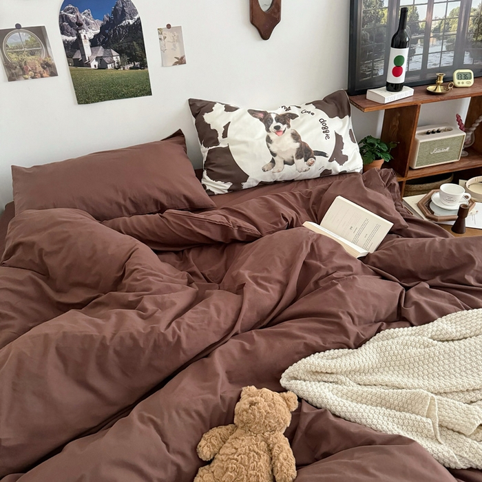 91家纺网 家纺一手货源 找家纺 艾沁 2024新款博主风全棉加密水洗棉四件套 朱古力