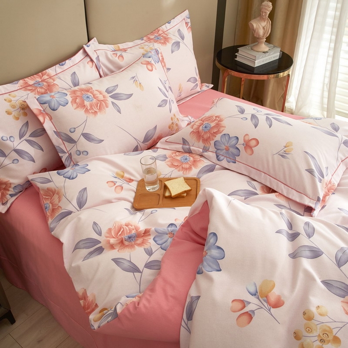 91家纺网 家纺一手货源 找家纺 金纱玉纺家纺 2024新款加厚AB版四件套秋天童话-粉