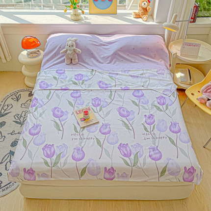 91家纺网 家纺一手货源 找家纺 柒星睡袋 2024新款全棉印花隔脏睡袋旅行睡袋 郁金香