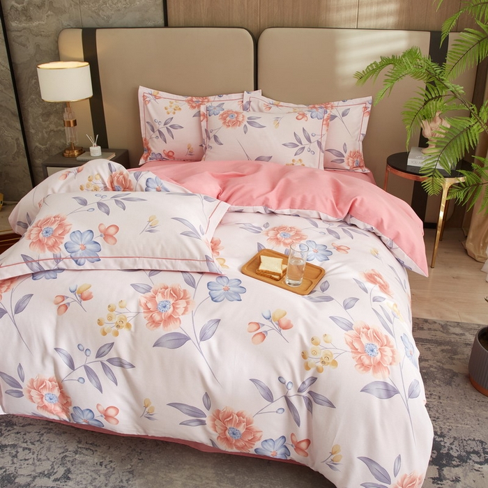 91家纺网 家纺一手货源 找家纺 金纱玉纺家纺 2024新款加厚AB版四件套秋天童话-粉