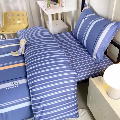 91家纺网 家纺一手货源 找家纺 锦润家纺 2024新款13372床笠床垫套全棉印花三件套莫克-蓝