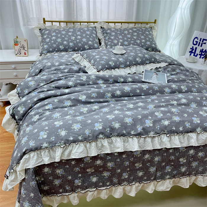 91家纺网 家纺一手货源 找家纺 暖居 2024新款韩系泡泡点棉花砂洗被套砂洗棉花床盖四件套 晚介