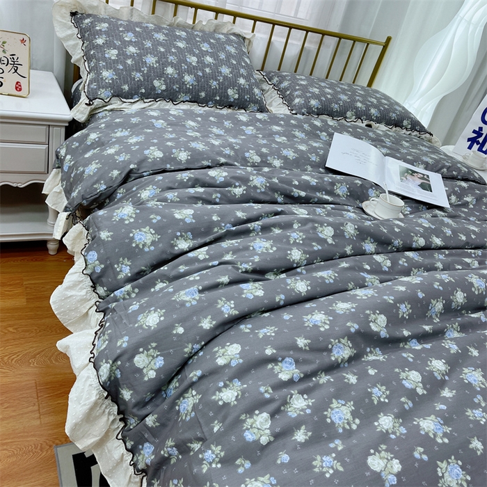 91家纺网 家纺一手货源 找家纺 暖居 2024新款韩系泡泡点棉花砂洗被套砂洗棉花床盖四件套 晚介