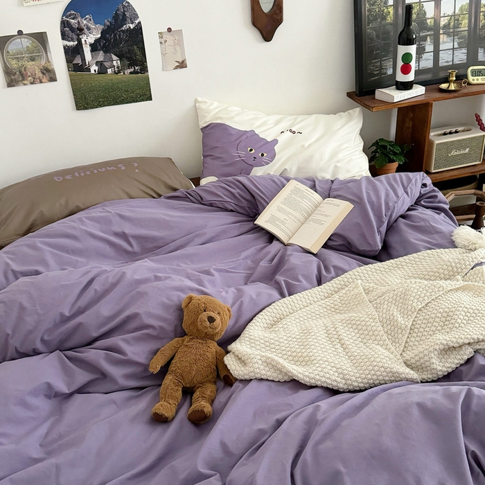 91家纺网 家纺一手货源 找家纺 艾沁 2024新款博主风全棉加密水洗棉四件套 喵～喵