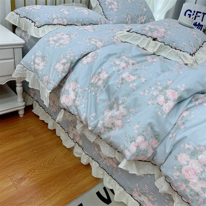 91家纺网 家纺一手货源 找家纺 暖居 2024新款韩系泡泡点棉花砂洗被套砂洗棉花床盖四件套 春歌