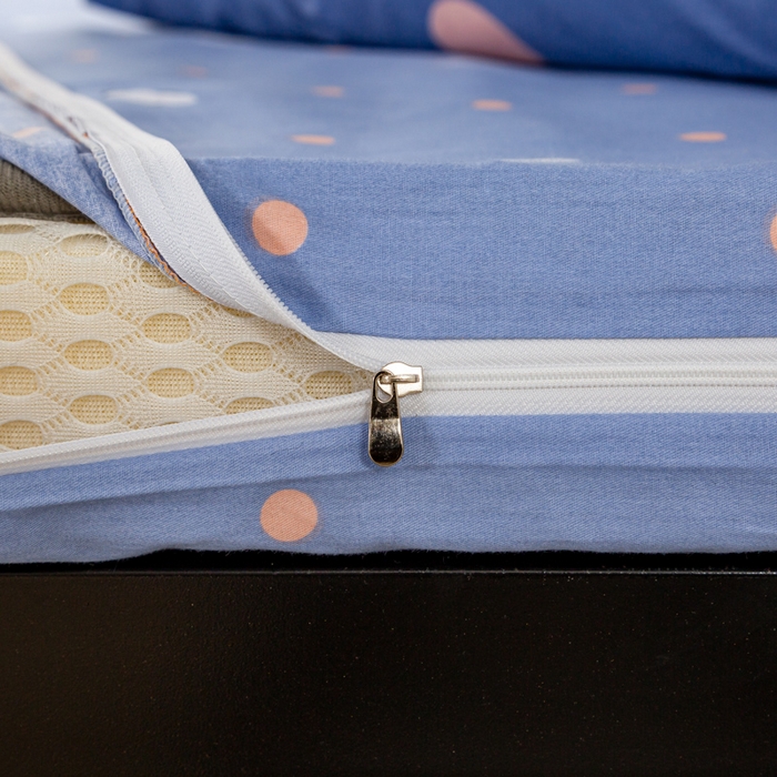 91家纺网 家纺一手货源 找家纺 锦润家纺 2024新款13372床笠床垫套全棉印花三件套遇见-蓝