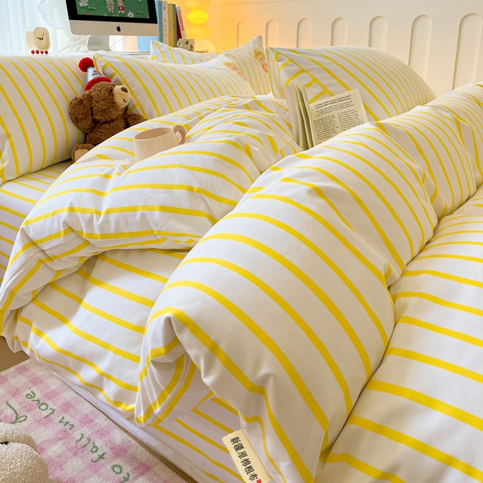 91家纺网 家纺一手货源 找家纺 雅居纺 2024新款全棉绣花老粗布单被套四件套 小海狸黄