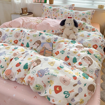 91家纺网 家纺一手货源 找家纺 （总）乐童 2024新款直播爆款13070纯棉印花吊边款一字绣四件套第八波